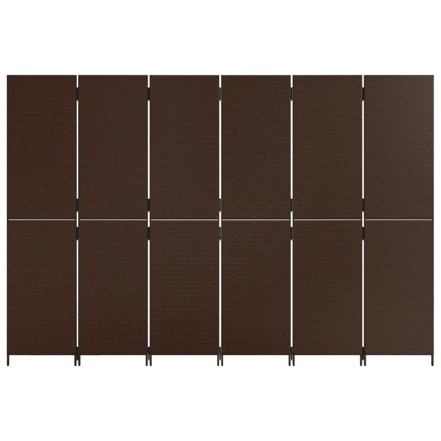 Kamerscherm 6 panelen poly rattan bruin 1 294 x 200 cm