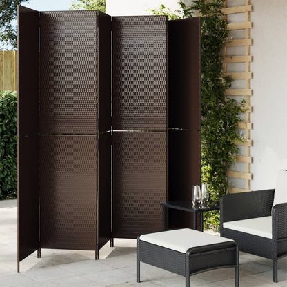 Kamerscherm 6 panelen poly rattan bruin 1 294 x 200 cm