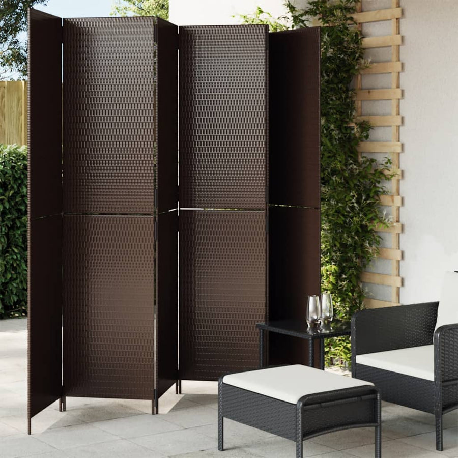 Kamerscherm 6 panelen poly rattan bruin 1 294 x 200 cm