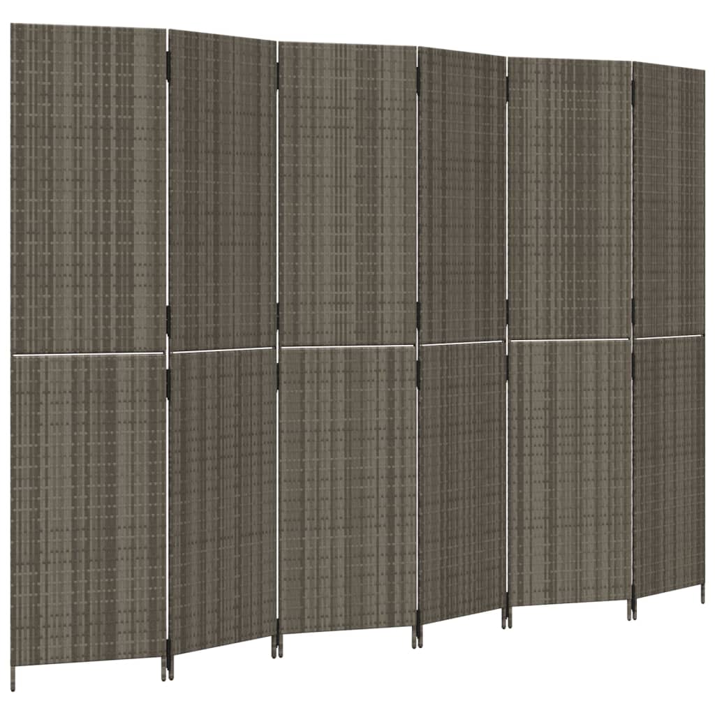 Kamerscherm 6 panelen poly rattan grijs 294 x 200 cm Dichtgeweven
