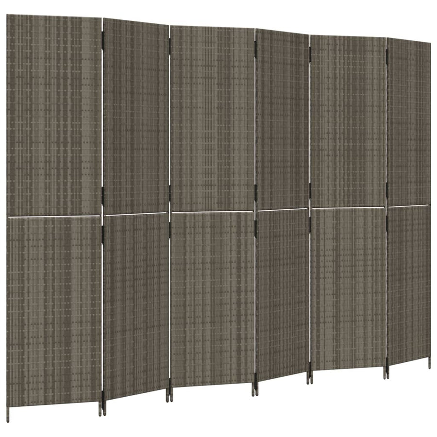 Kamerscherm 6 panelen poly rattan grijs 294 x 200 cm Dichtgeweven