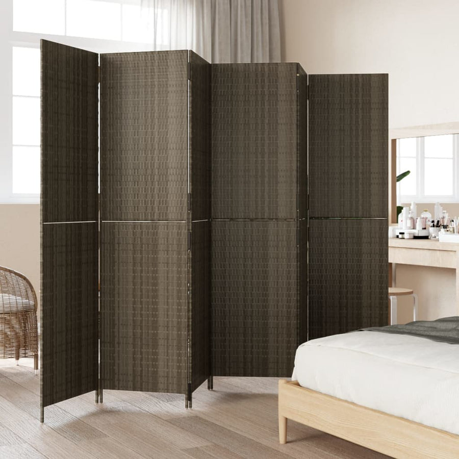 Kamerscherm 6 panelen poly rattan grijs 294 x 200 cm Dichtgeweven