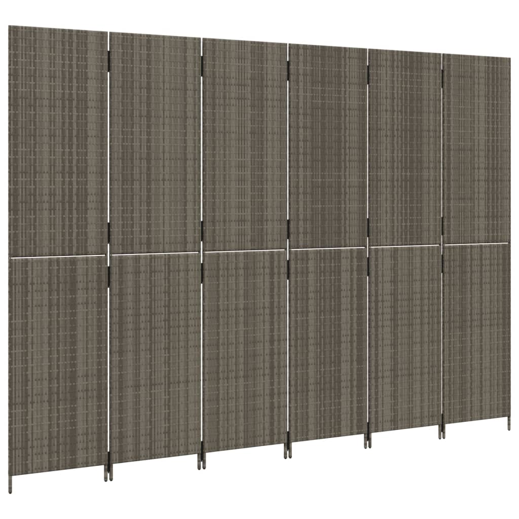 Kamerscherm 6 panelen poly rattan grijs 294 x 200 cm Dichtgeweven