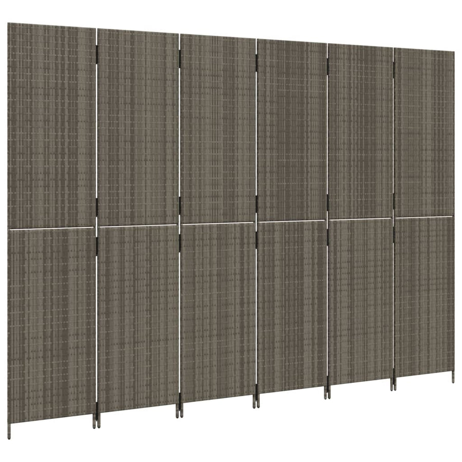 Kamerscherm 6 panelen poly rattan grijs 294 x 200 cm Dichtgeweven