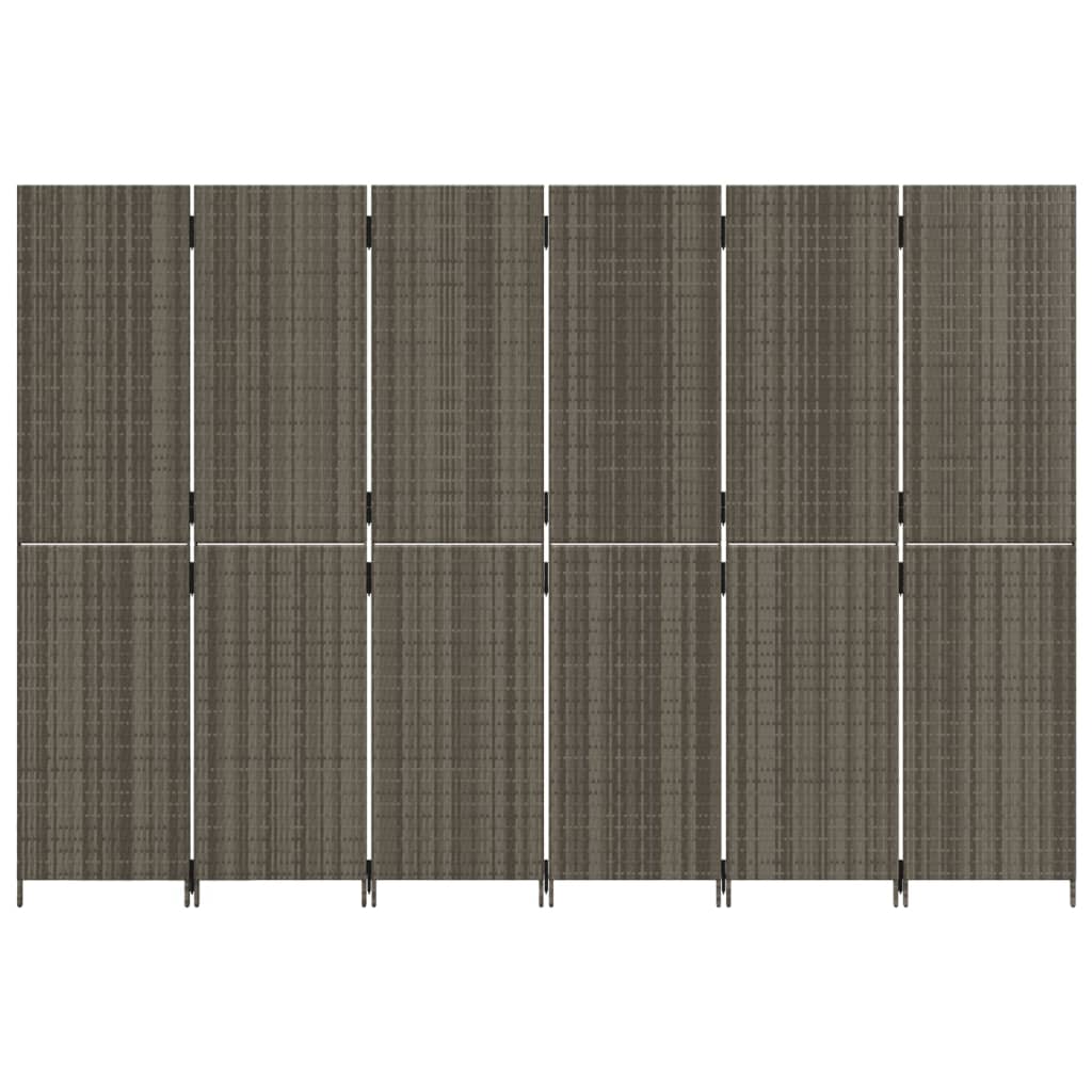 Kamerscherm 6 panelen poly rattan grijs 294 x 200 cm Dichtgeweven