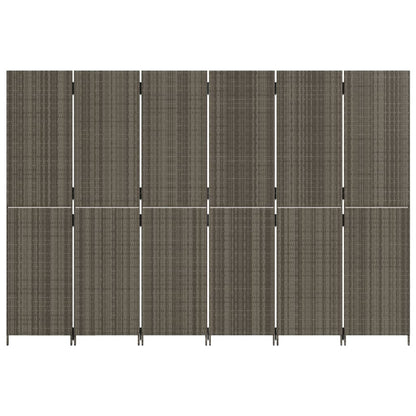 Kamerscherm 6 panelen poly rattan grijs 294 x 200 cm Dichtgeweven