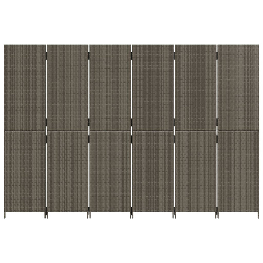 Kamerscherm 6 panelen poly rattan grijs 294 x 200 cm Dichtgeweven