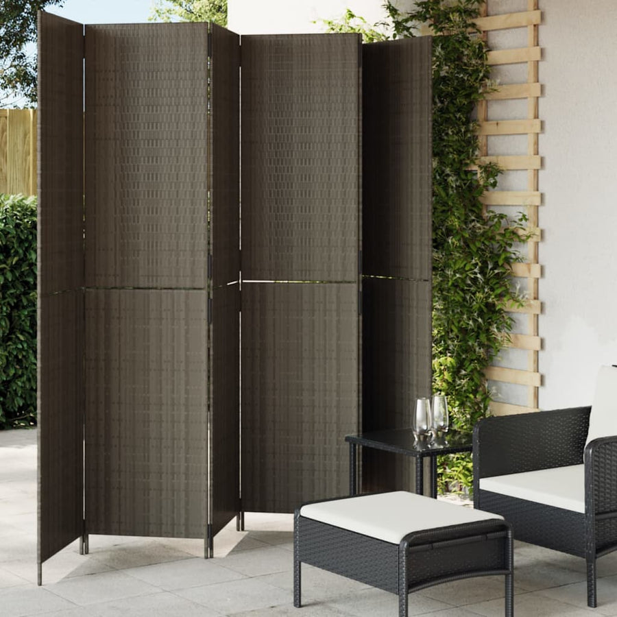 Kamerscherm 6 panelen poly rattan grijs 294 x 200 cm Dichtgeweven