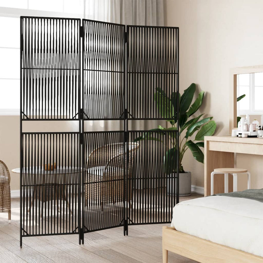 Kamerscherm 3 Panelen Poly Rattan Zwart 1