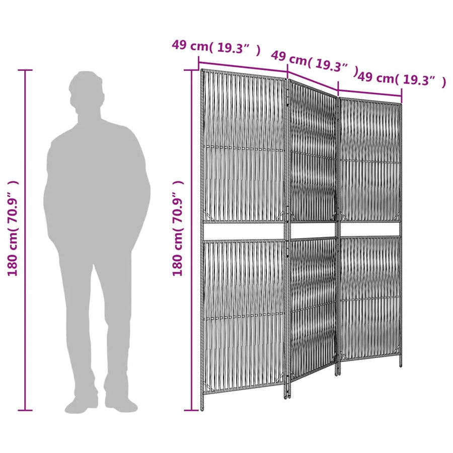 Kamerscherm 3 Panelen Poly Rattan Zwart 1