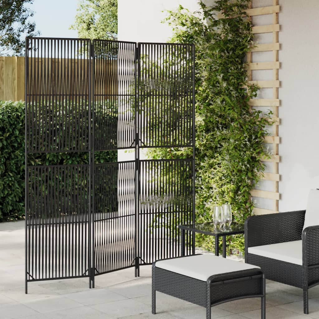 Kamerscherm 3 Panelen Poly Rattan Zwart 1