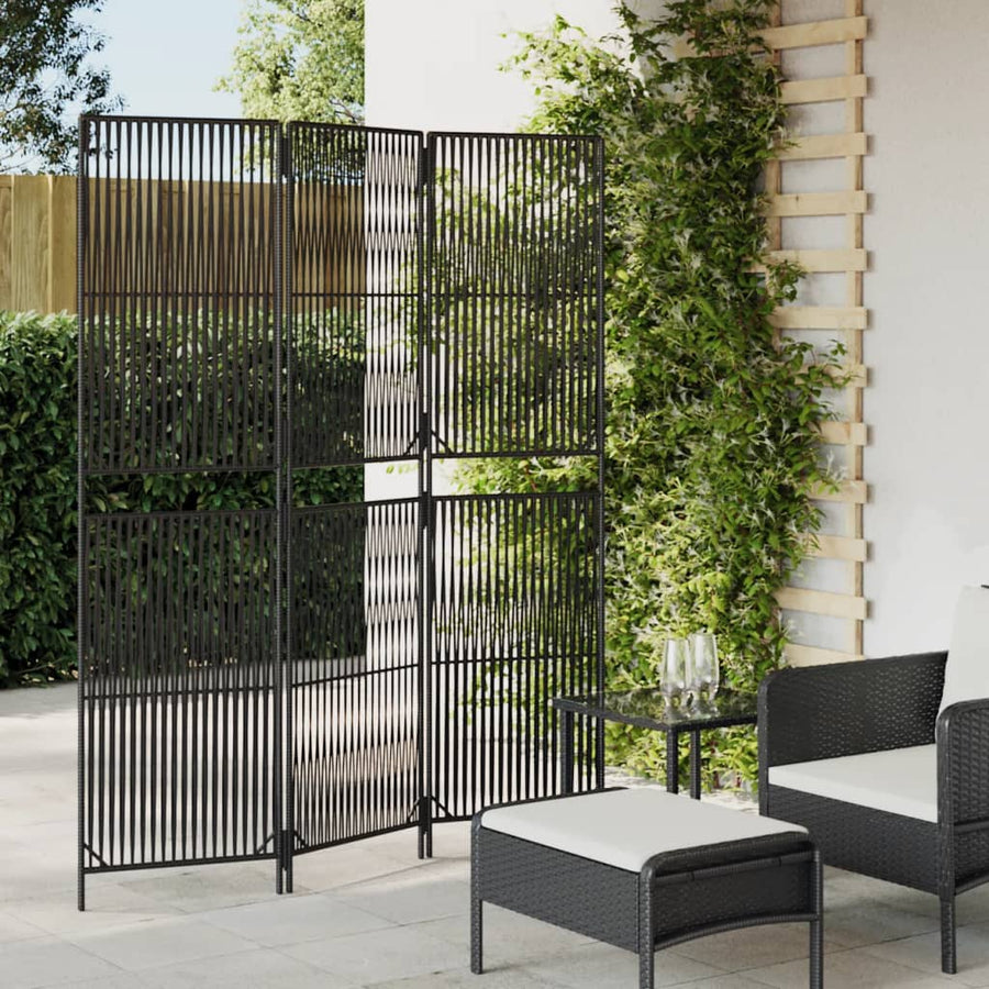 Kamerscherm 3 Panelen Poly Rattan Zwart 1