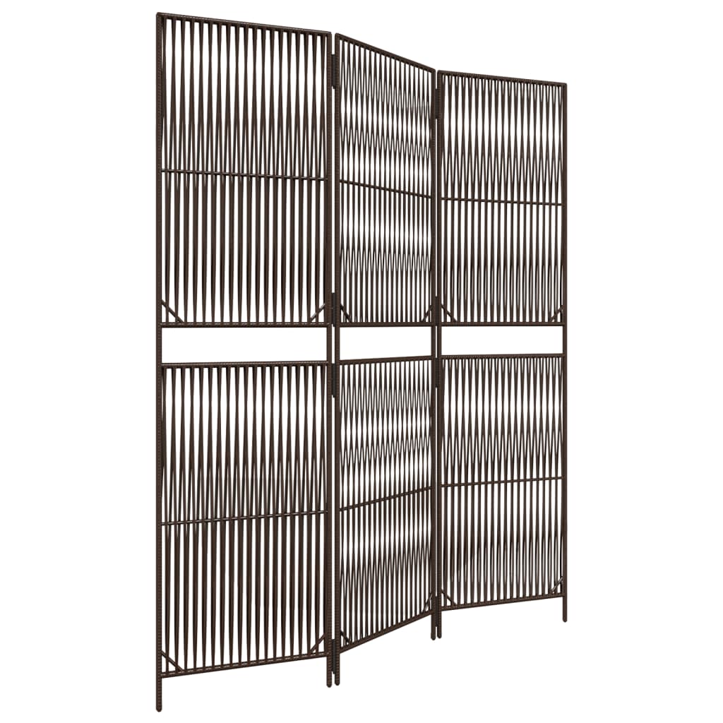 Kamerscherm 3 panelen poly rattan bruin 147 x 180 cm Lijngeweven