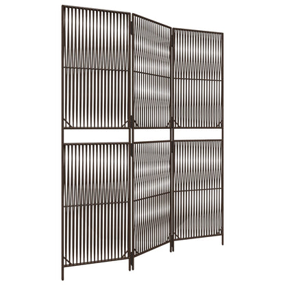 Kamerscherm 3 panelen poly rattan bruin 147 x 180 cm Lijngeweven