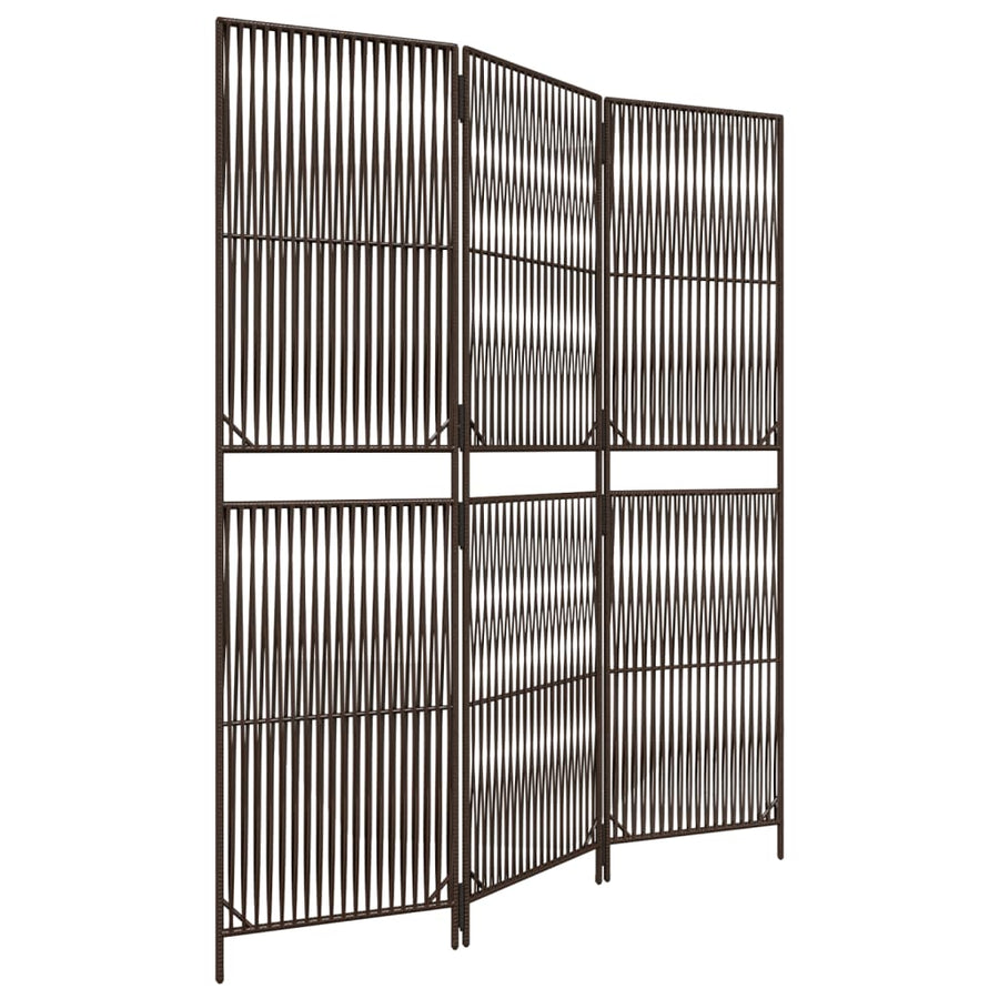 Kamerscherm 3 panelen poly rattan bruin 147 x 180 cm Lijngeweven