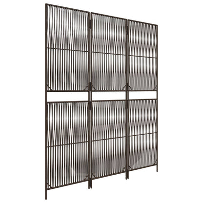 Kamerscherm 3 panelen poly rattan bruin 147 x 180 cm Lijngeweven