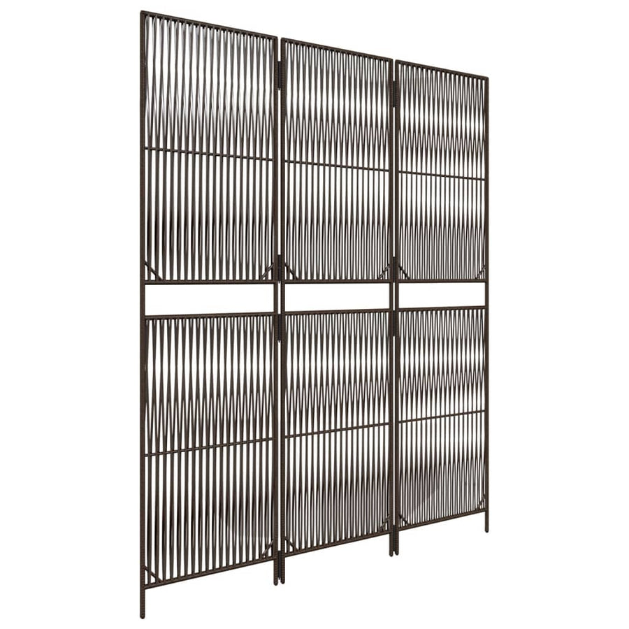 Kamerscherm 3 panelen poly rattan bruin 147 x 180 cm Lijngeweven