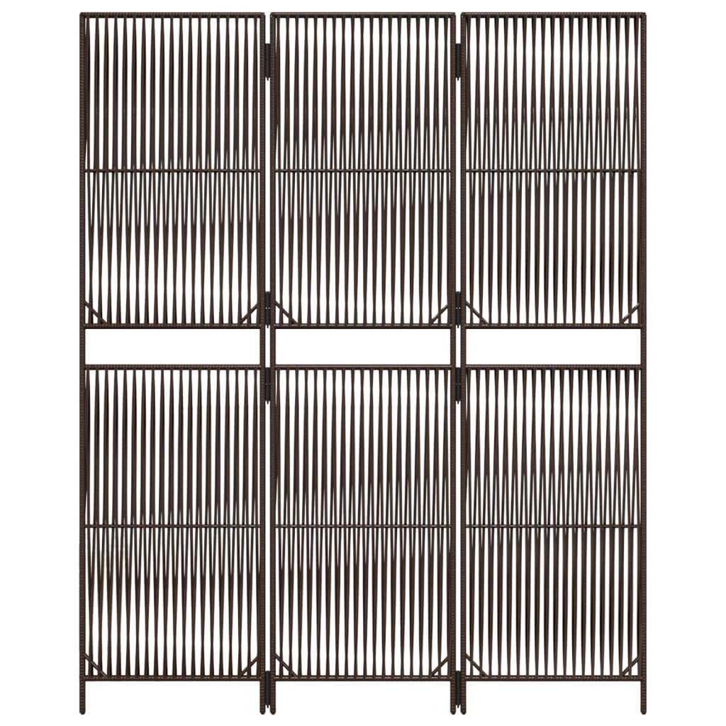 Kamerscherm 3 panelen poly rattan bruin 147 x 180 cm Lijngeweven
