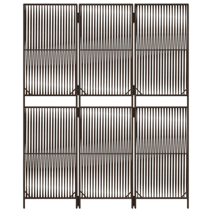 Kamerscherm 3 panelen poly rattan bruin 147 x 180 cm Lijngeweven