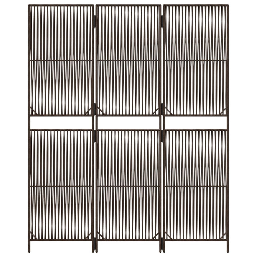 Kamerscherm 3 panelen poly rattan bruin 147 x 180 cm Lijngeweven