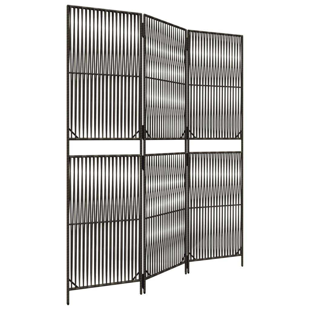 Kamerscherm 3 panelen poly rattan grijs 1 147 x 180 cm