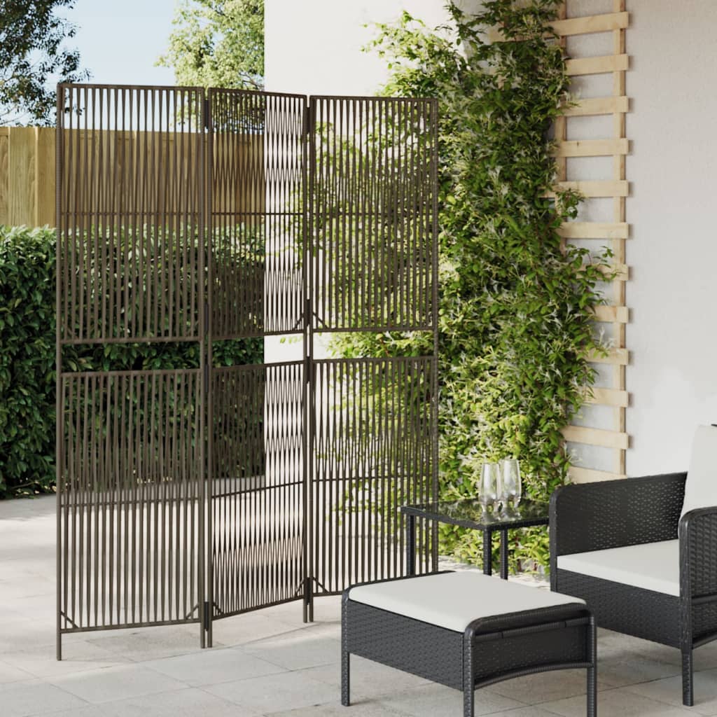 Kamerscherm 3 panelen poly rattan grijs 1 147 x 180 cm
