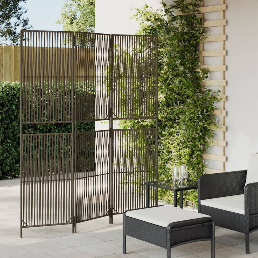 Kamerscherm 3 panelen poly rattan grijs 1 147 x 180 cm