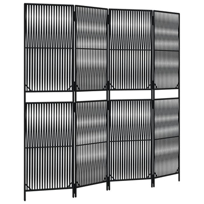 Kamerscherm 4 panelen poly rattan zwart 1 196 x 180 cm