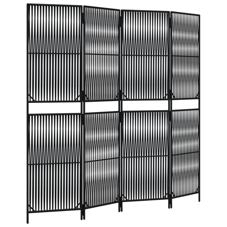 Kamerscherm 4 panelen poly rattan zwart 1 196 x 180 cm