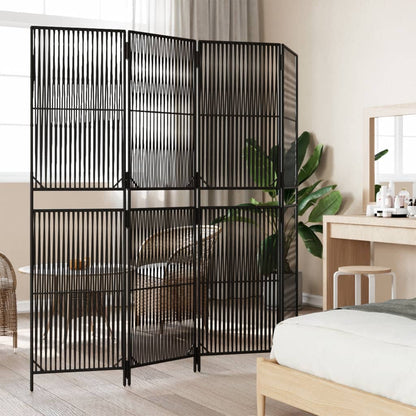 Kamerscherm 4 panelen poly rattan zwart 1 196 x 180 cm