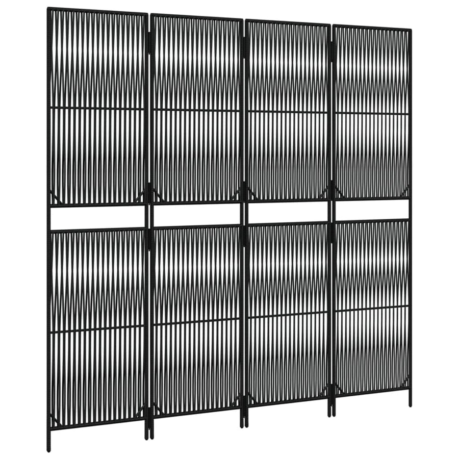 Kamerscherm 4 panelen poly rattan zwart 1 196 x 180 cm
