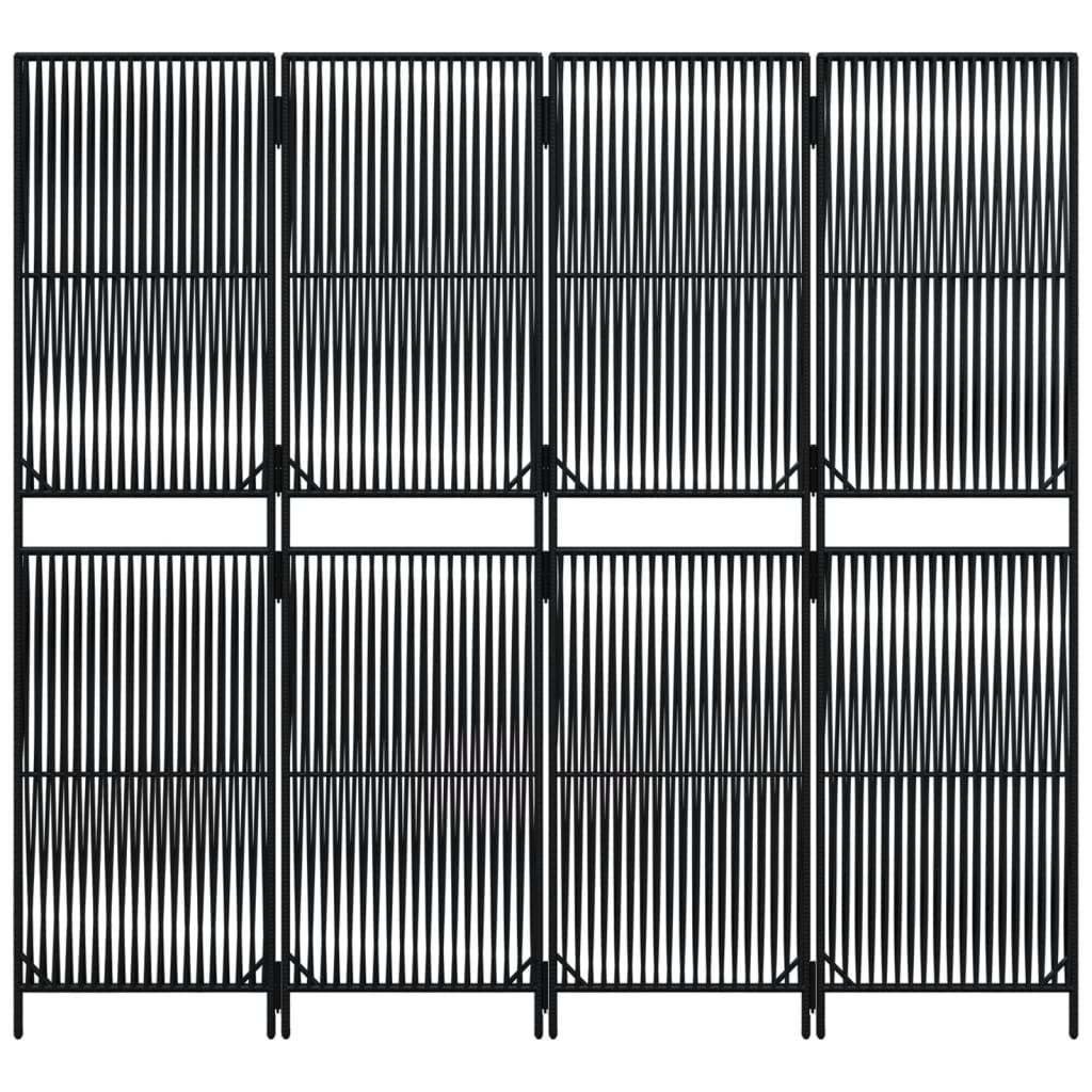 Kamerscherm 4 panelen poly rattan zwart 1 196 x 180 cm