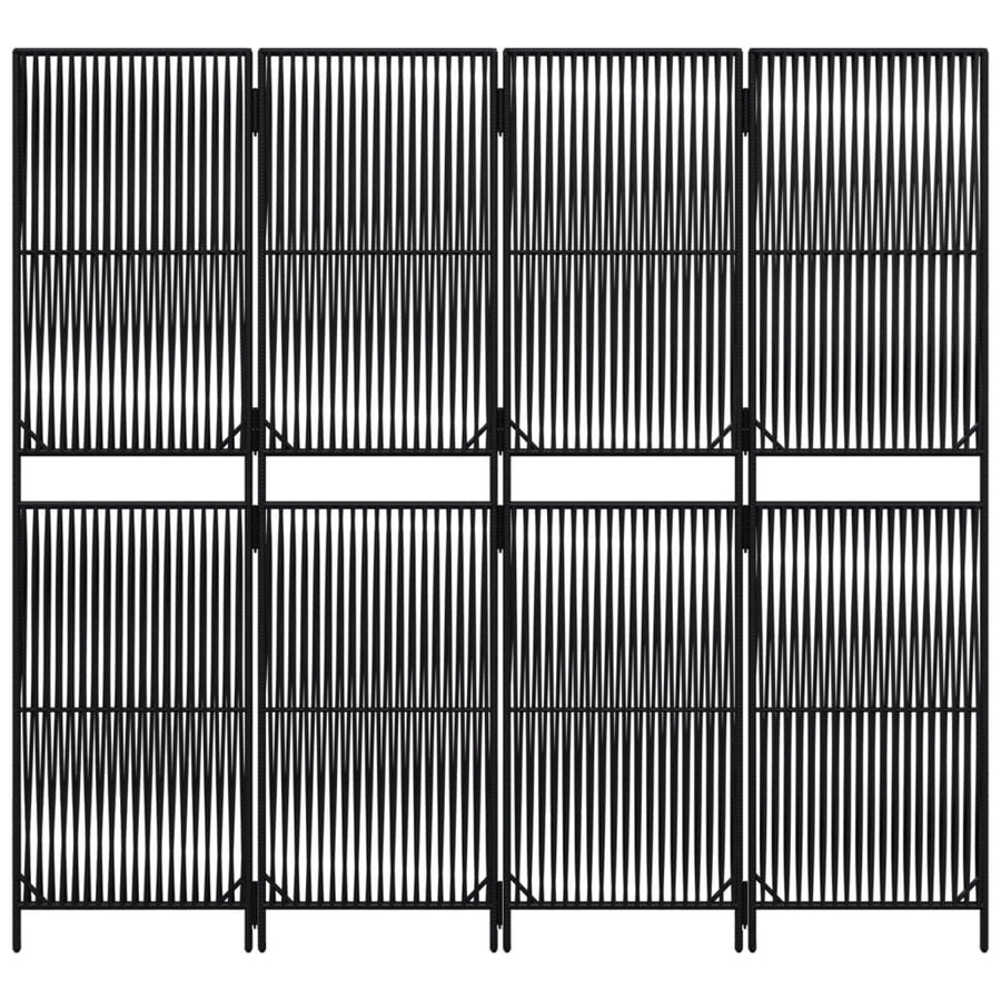 Kamerscherm 4 panelen poly rattan zwart 1 196 x 180 cm