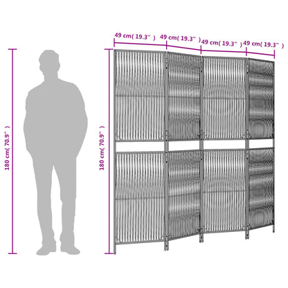 Kamerscherm 4 panelen poly rattan zwart 1 196 x 180 cm