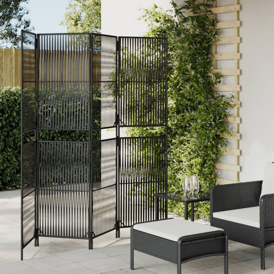 Kamerscherm 4 panelen poly rattan zwart 1 196 x 180 cm