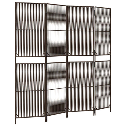 Kamerscherm 4 panelen poly rattan bruin 1 196 x 180 cm