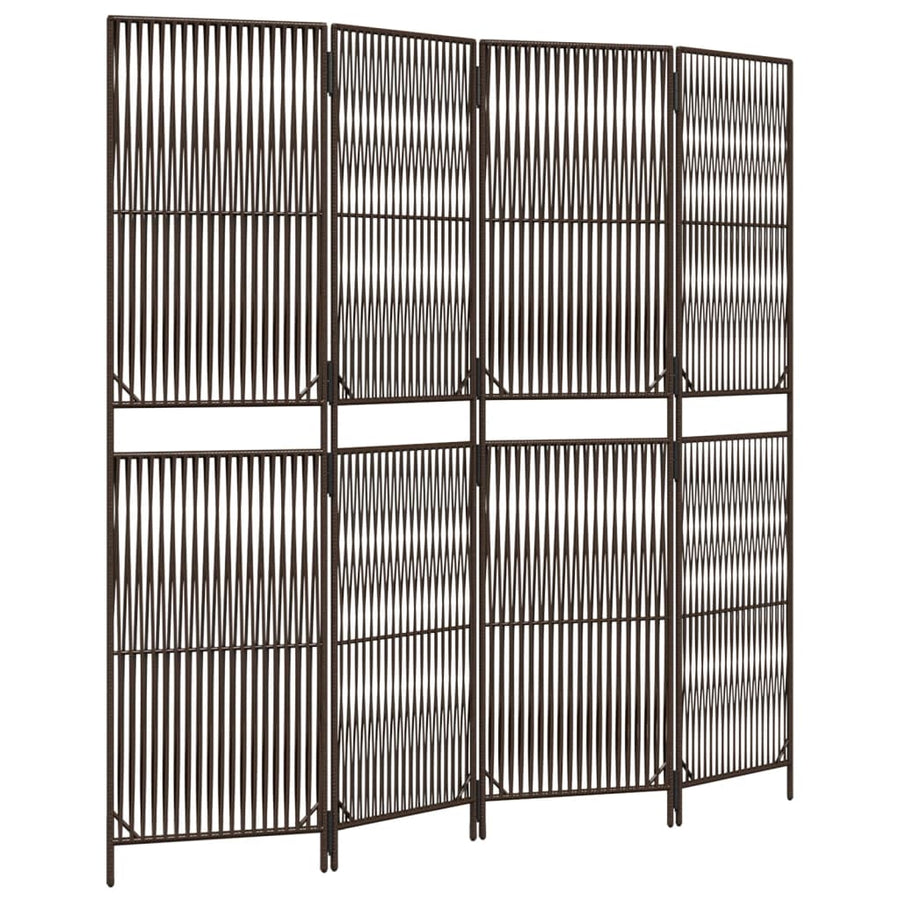 Kamerscherm 4 panelen poly rattan bruin 1 196 x 180 cm