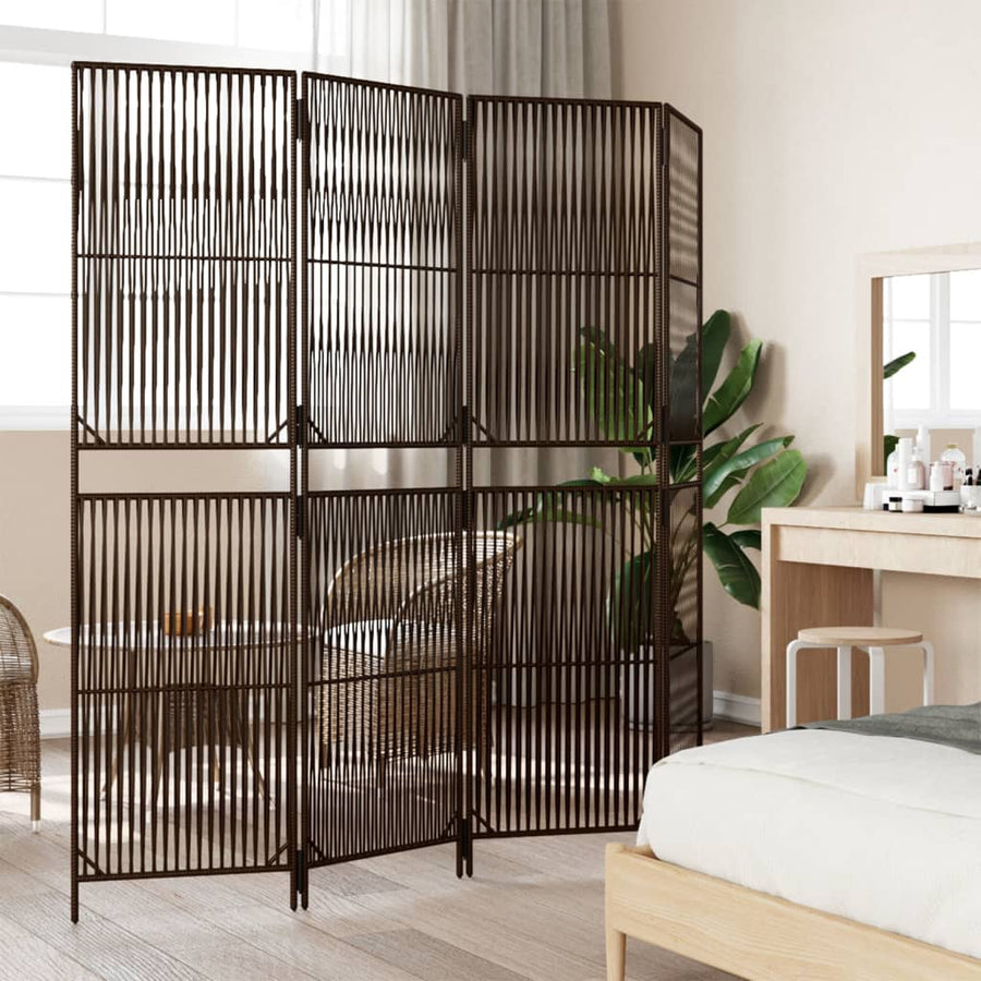 Kamerscherm 4 panelen poly rattan bruin 1 196 x 180 cm