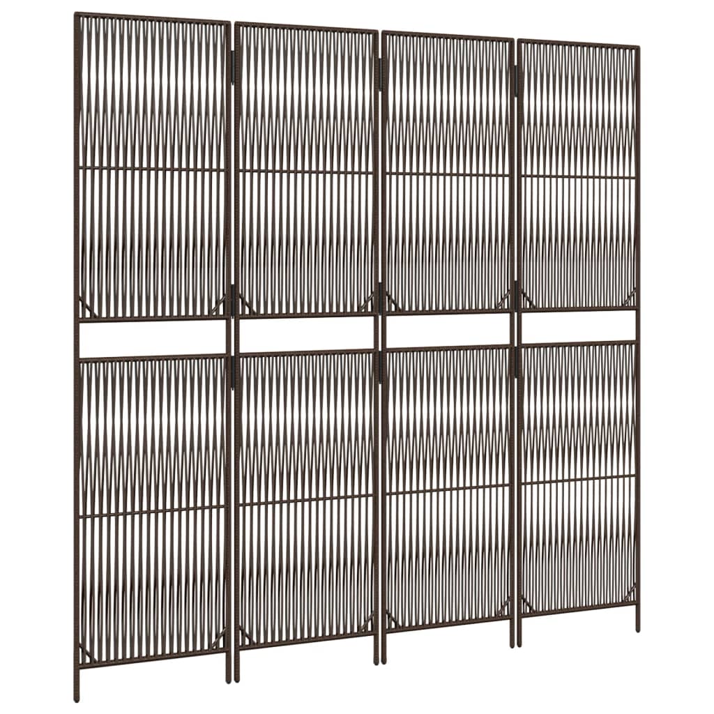 Kamerscherm 4 panelen poly rattan bruin 1 196 x 180 cm