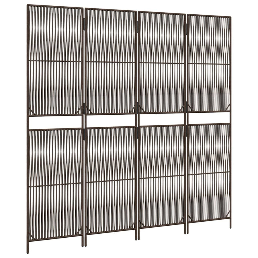 Kamerscherm 4 panelen poly rattan bruin 1 196 x 180 cm