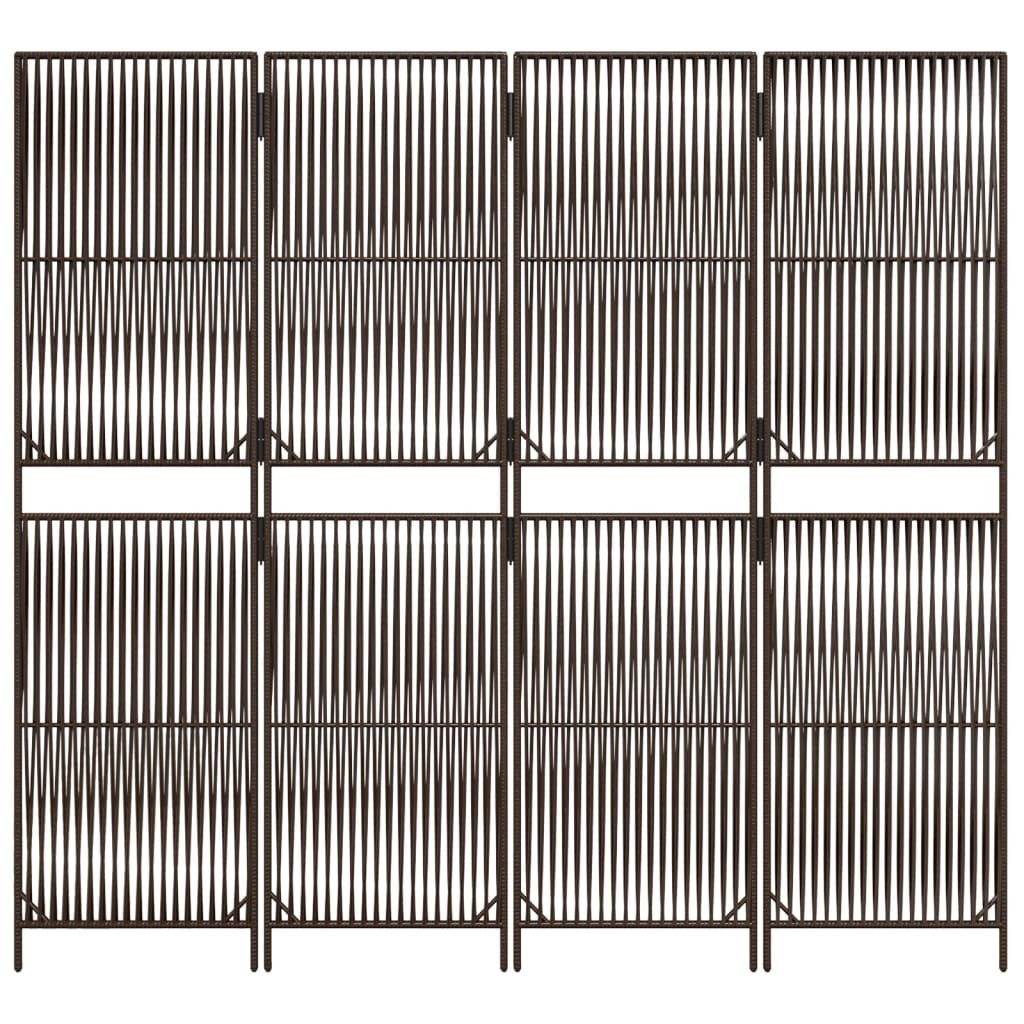 Kamerscherm 4 panelen poly rattan bruin 1 196 x 180 cm