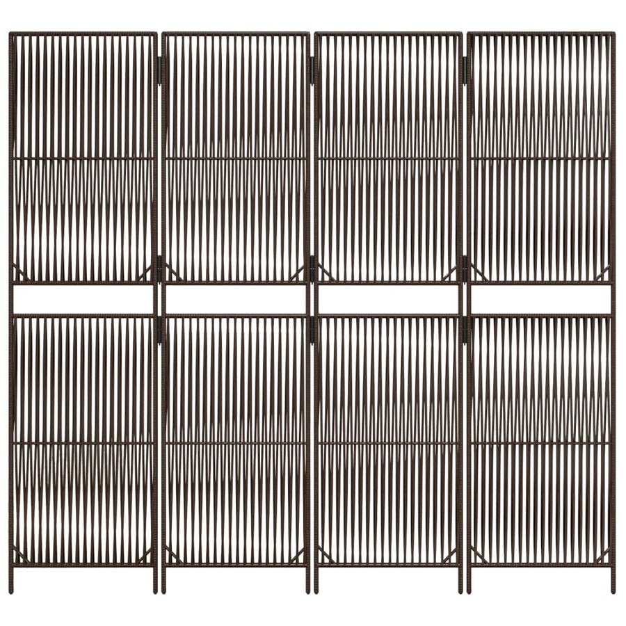 Kamerscherm 4 panelen poly rattan bruin 1 196 x 180 cm