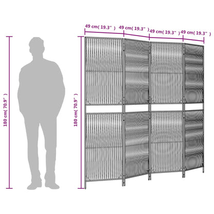 Kamerscherm 4 panelen poly rattan bruin 1 196 x 180 cm