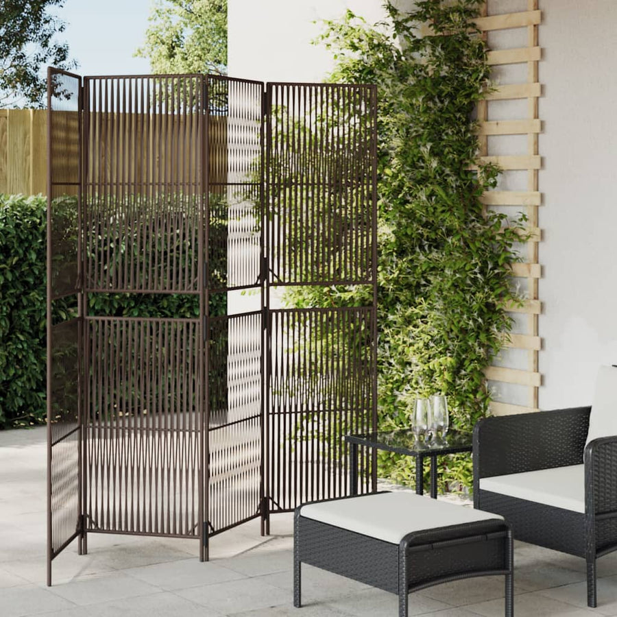 Kamerscherm 4 panelen poly rattan bruin 1 196 x 180 cm
