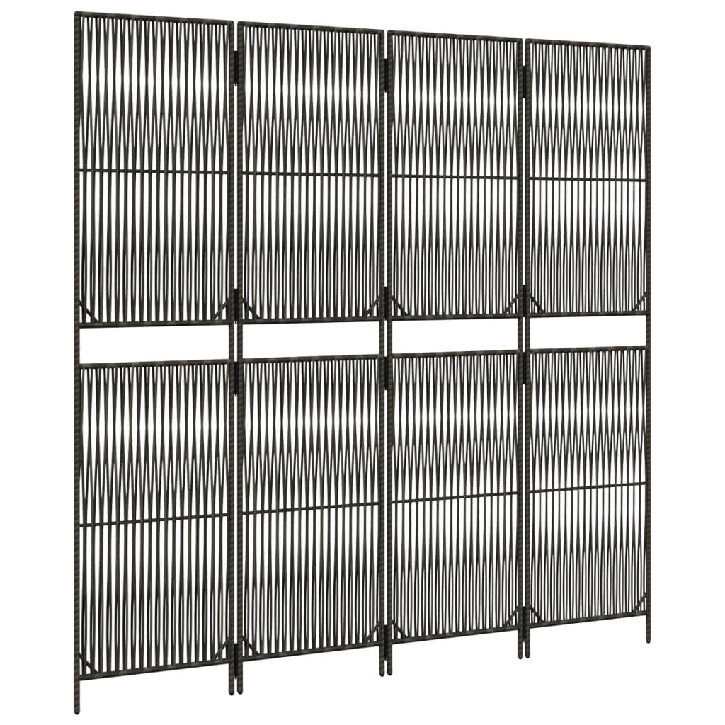 Kamerscherm 4 panelen poly rattan grijs 196 x 180 cm Lijngeweven
