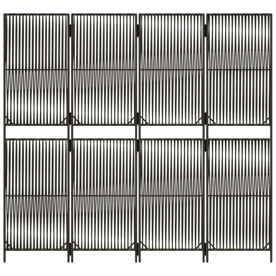 Kamerscherm 4 panelen poly rattan grijs 196 x 180 cm Lijngeweven