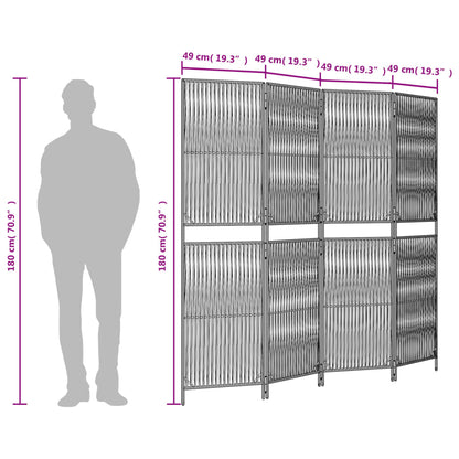 Kamerscherm 4 panelen poly rattan grijs 196 x 180 cm Lijngeweven