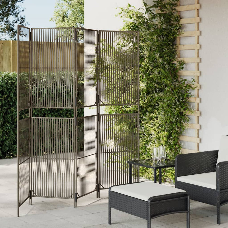 Kamerscherm 4 panelen poly rattan grijs 196 x 180 cm Lijngeweven