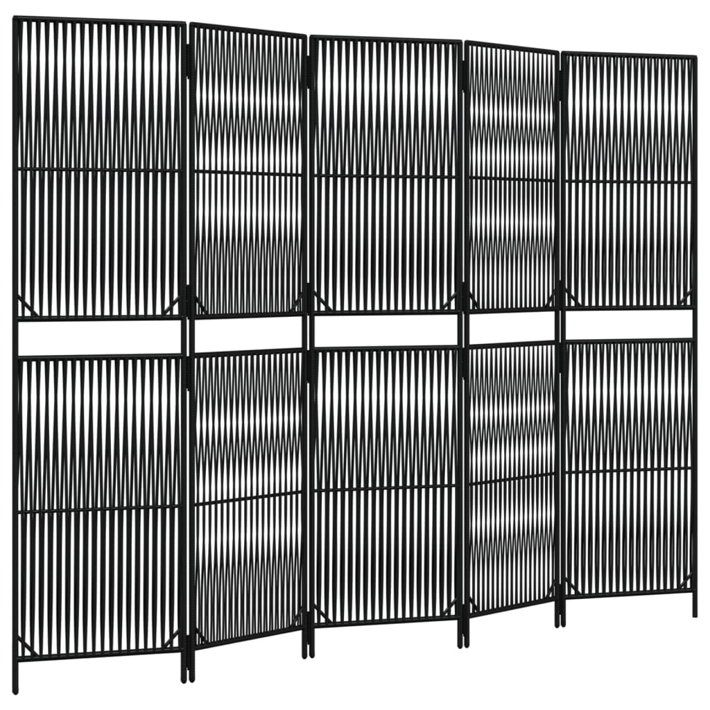 Kamerscherm 5 panelen poly rattan zwart 1 245 x 180 cm