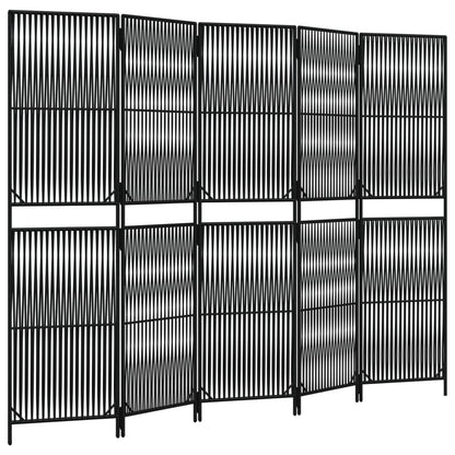 Kamerscherm 5 panelen poly rattan zwart 1 245 x 180 cm